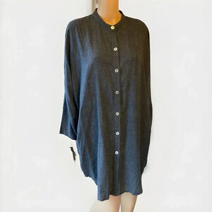 Bella Blue Linen blend Button down Midi Shirt Dress Women S/M-XL Gray Largenlook